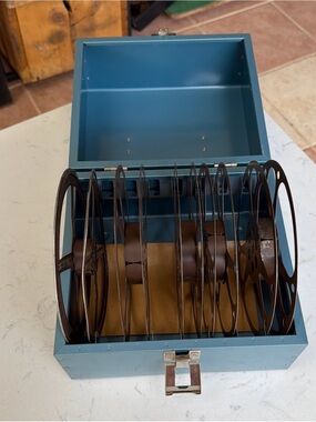VTG Blue Metal Film Reel Storage Box with 5 Metal Reels